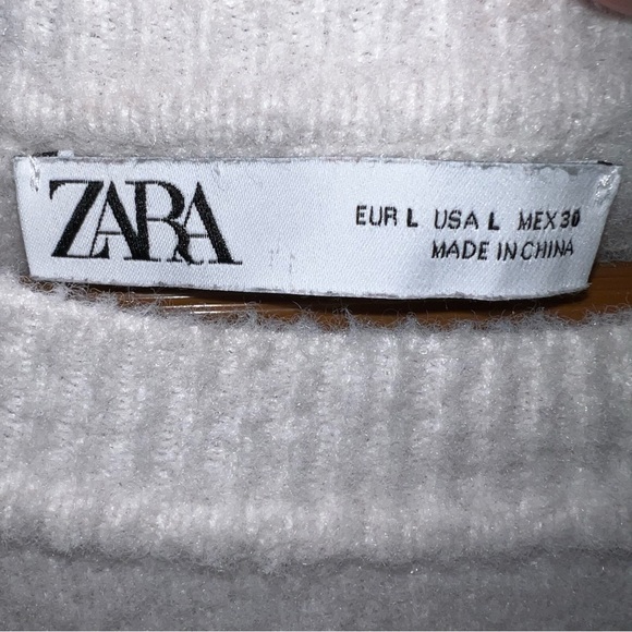 Zara White Long Sleeve Cropped Sweater Size Large - Picture 4 of 4